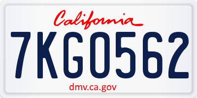 CA license plate 7KGO562