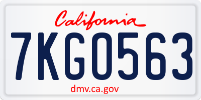 CA license plate 7KGO563