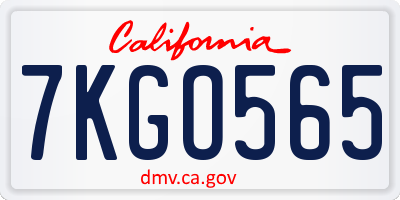 CA license plate 7KGO565