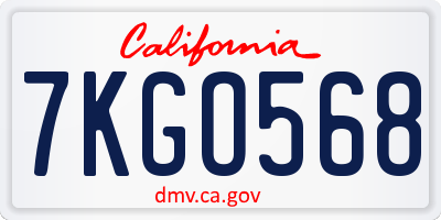 CA license plate 7KGO568