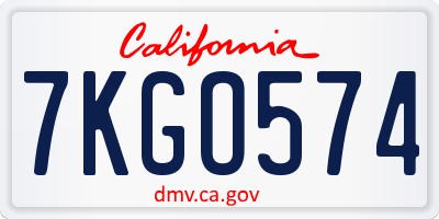 CA license plate 7KGO574