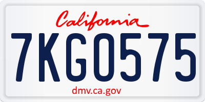 CA license plate 7KGO575