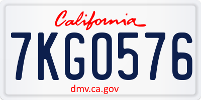 CA license plate 7KGO576