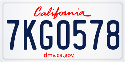 CA license plate 7KGO578