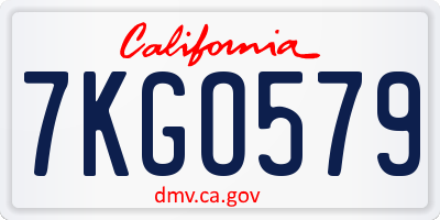CA license plate 7KGO579
