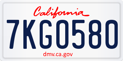CA license plate 7KGO580