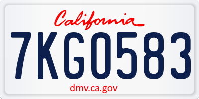 CA license plate 7KGO583