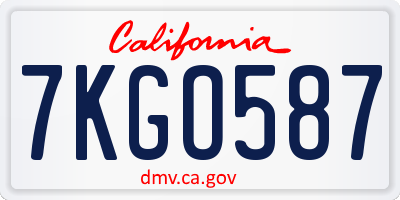 CA license plate 7KGO587