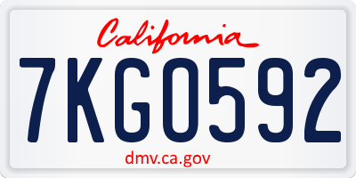 CA license plate 7KGO592