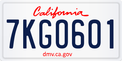 CA license plate 7KGO601