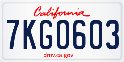 CA license plate 7KGO603
