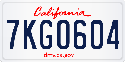 CA license plate 7KGO604