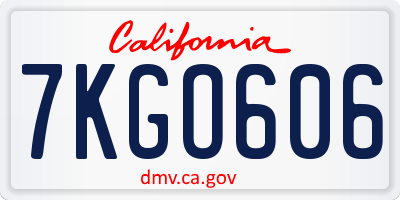 CA license plate 7KGO606