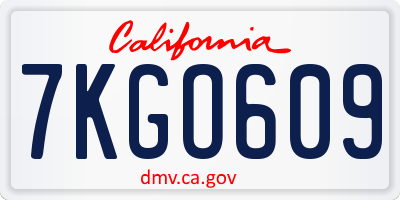 CA license plate 7KGO609