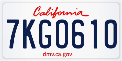 CA license plate 7KGO610
