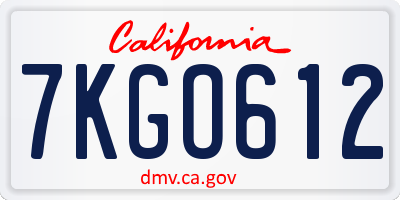 CA license plate 7KGO612