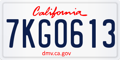 CA license plate 7KGO613