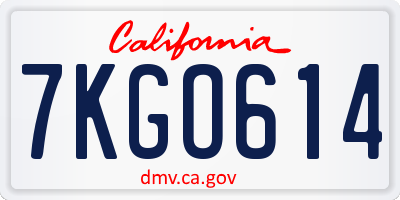 CA license plate 7KGO614