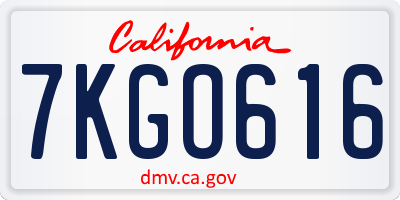 CA license plate 7KGO616