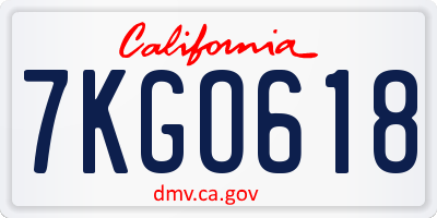 CA license plate 7KGO618