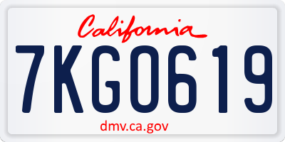 CA license plate 7KGO619