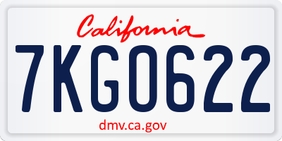 CA license plate 7KGO622