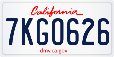 CA license plate 7KGO626