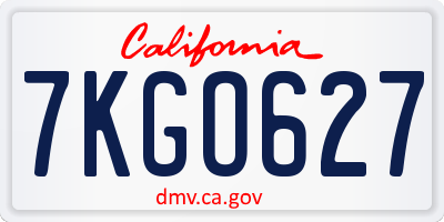 CA license plate 7KGO627