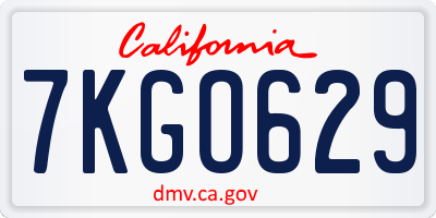 CA license plate 7KGO629