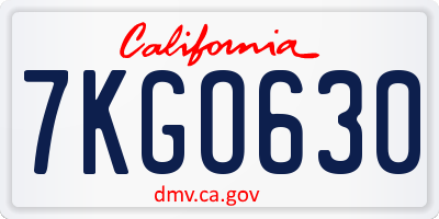 CA license plate 7KGO630