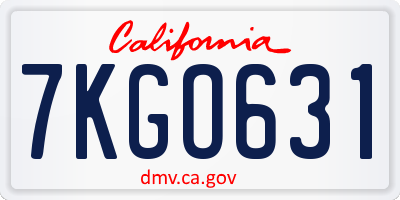 CA license plate 7KGO631