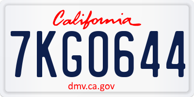 CA license plate 7KGO644