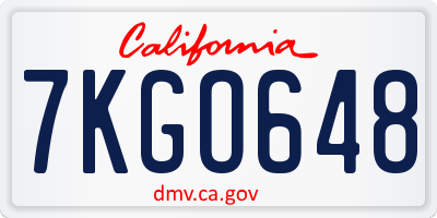 CA license plate 7KGO648