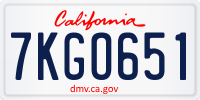 CA license plate 7KGO651
