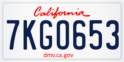 CA license plate 7KGO653