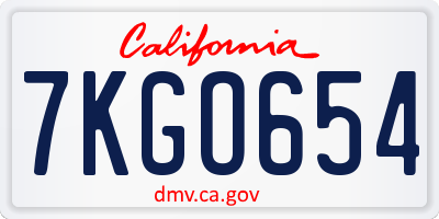CA license plate 7KGO654