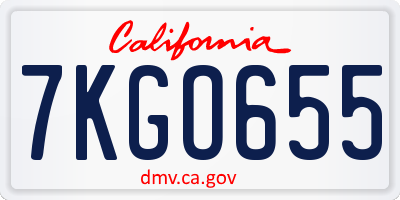 CA license plate 7KGO655