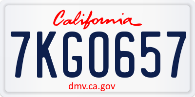 CA license plate 7KGO657