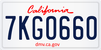 CA license plate 7KGO660