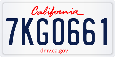CA license plate 7KGO661