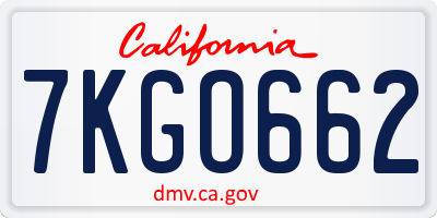CA license plate 7KGO662