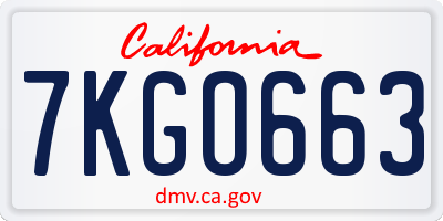 CA license plate 7KGO663
