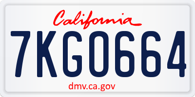 CA license plate 7KGO664