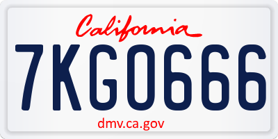 CA license plate 7KGO666