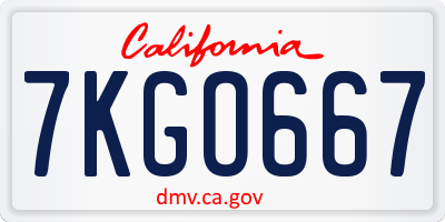 CA license plate 7KGO667