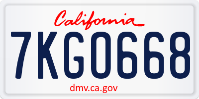 CA license plate 7KGO668