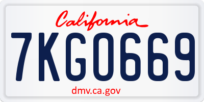 CA license plate 7KGO669