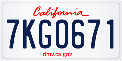 CA license plate 7KGO671