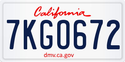 CA license plate 7KGO672