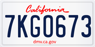 CA license plate 7KGO673